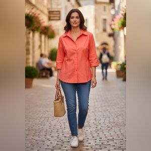 Cato Coral Button Down Shirt for Women